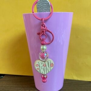 Pink Beaded Keychain with Heart Charm